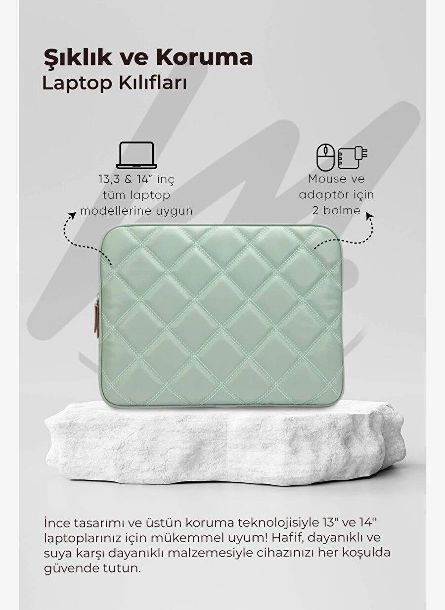 Macbook Air Pro 13.3 & 14 İnç Laptop Kılıfı Kapitone Mint Yeşili — Product image 5 of 6