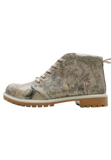 Men Vegan Leather Beige Ankle Boots - Astronomy Map Design