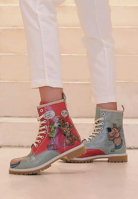 Women Vegan Leather Red Long Boots - Warner Bros Hungry Doo Scooby Doo Design