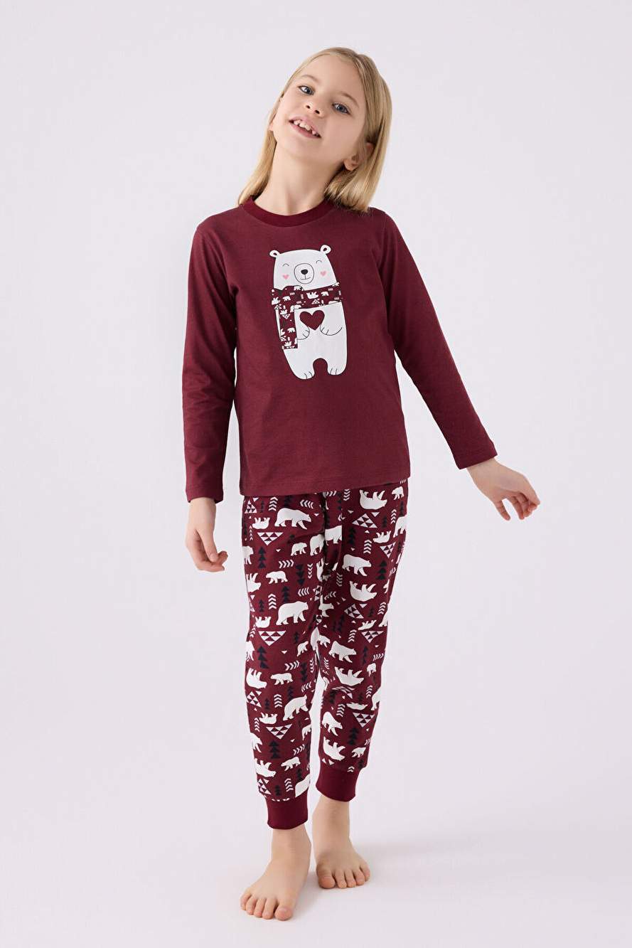 Arnetta Kız Çocuk Uzun Kol Pijama Takım AR3107 Bordo — Product image 3 of 5
