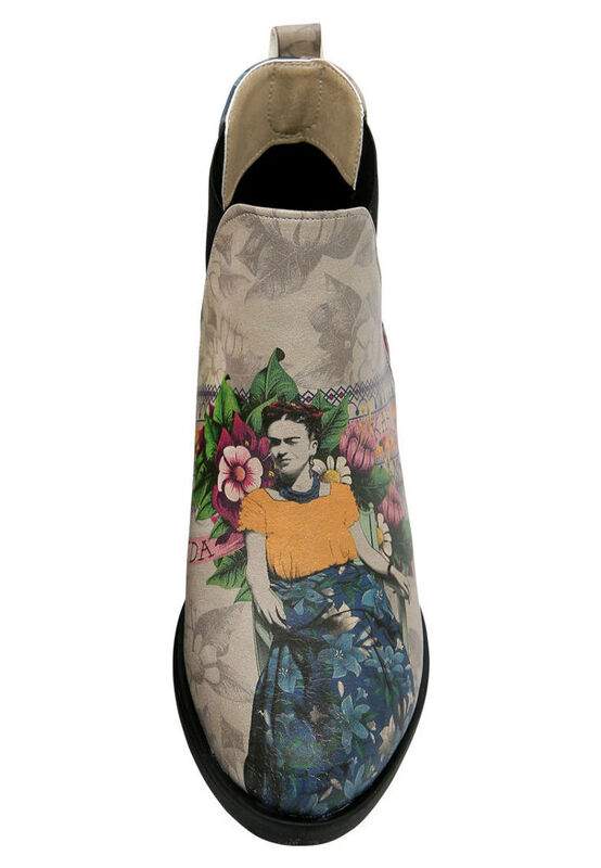 Women Vegan Leather Beige Ankle Boots - A Flower From The Past Frida Kahlo Design — Product image 5 of 6