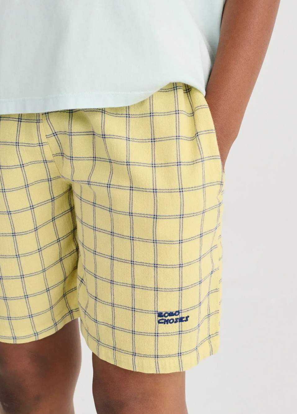 Modern Spicy Check Yellow Elastic Waist Bermuda Shorts for Boys — Product image 3 of 3