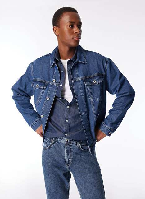 Karl Lagerfeld Jeans Navy Men's Regular Fit Denim Jacket 240d1404 Klj Regular Denim Jacket