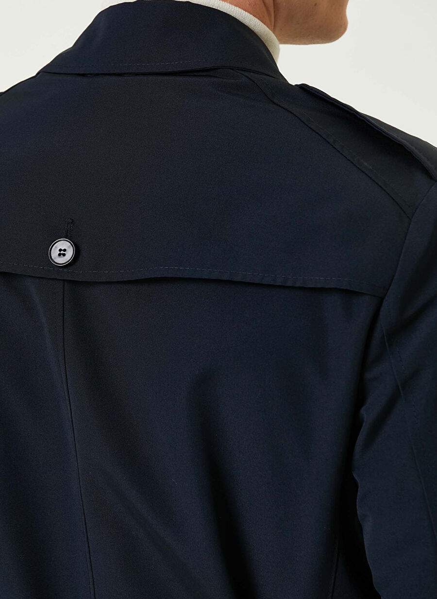 Network Navy Blue Men's Double Breasted Slim Fit Plain Top Coat 1092995 — Product image 8 of 10