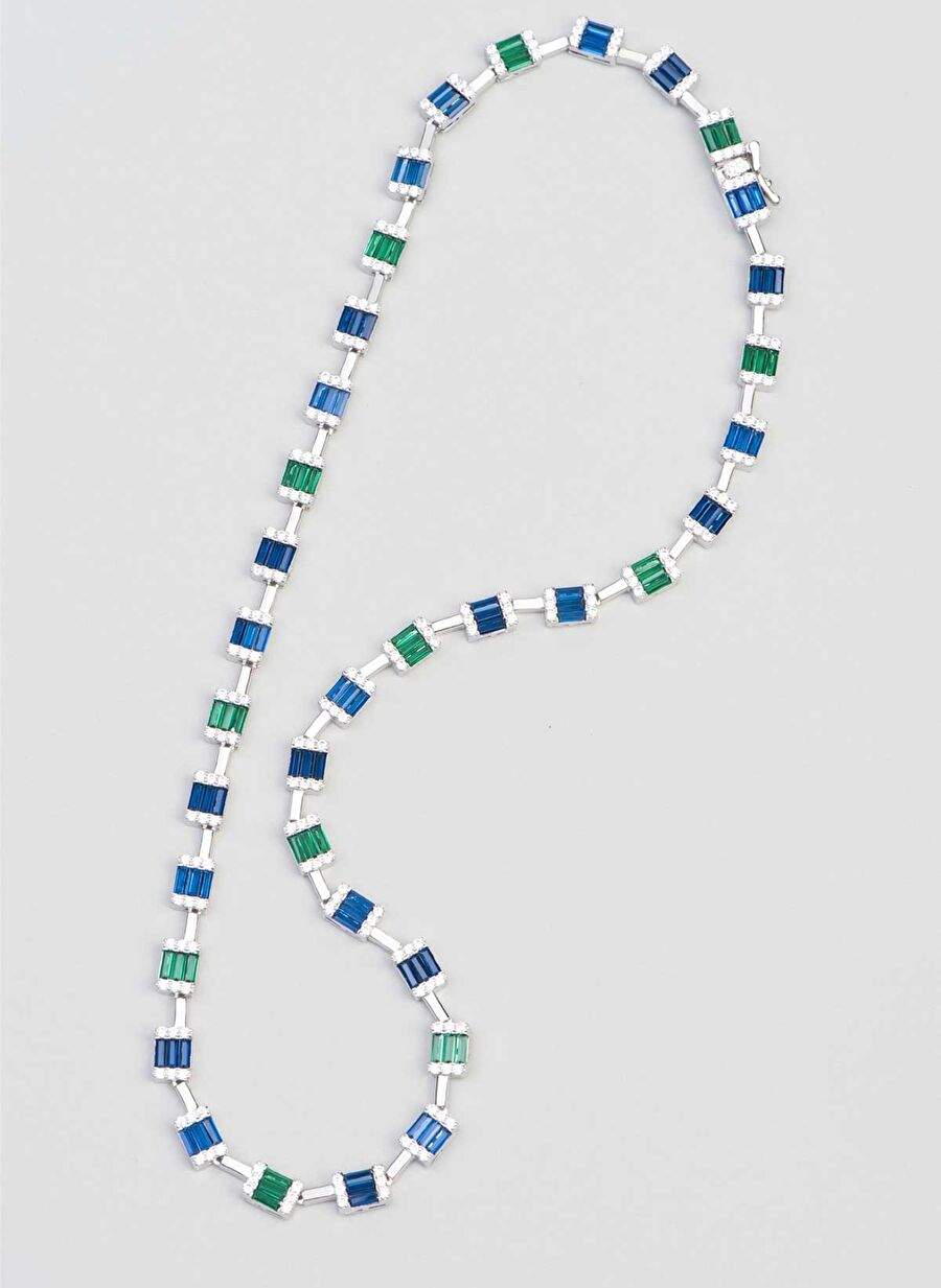 Renkli Baget Tasl 18 Ayar Beyaz Altn Kaplama 42 Cm Gumus Gerdanlk — Product image 9 of 35
