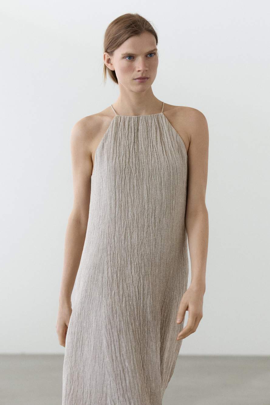 Flowing linen blend dress with gathered neckline — Product image 7 of 14
