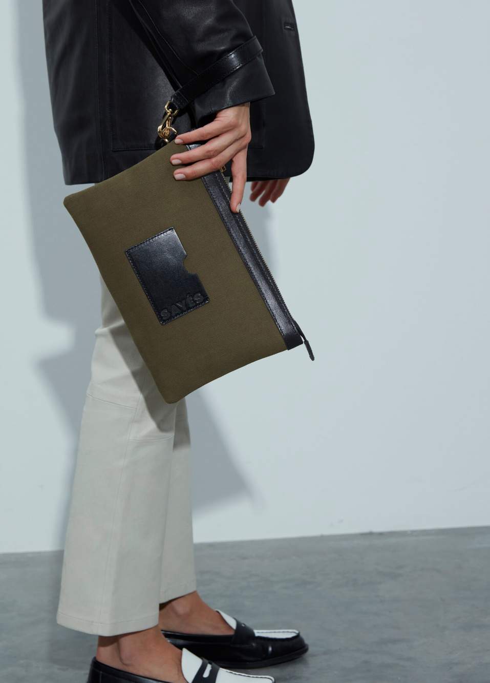 Stitched Haki Siyah Kanvas Kadın Clutch Çanta — Product image 4 of 4