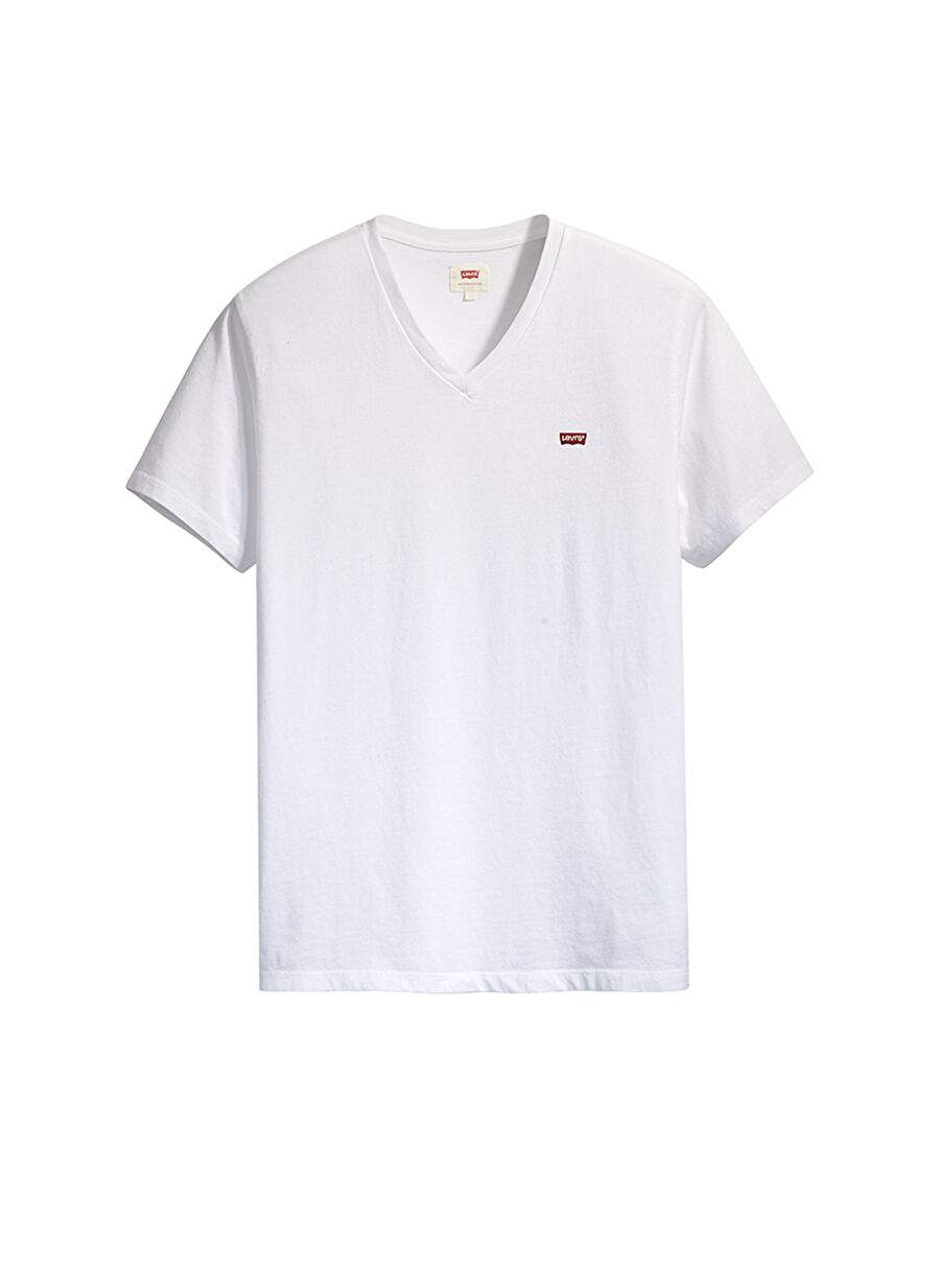 Beige Male 100% Cotton T-Shirt A2084-0000 LSE ORIG HM VNECK WHITE — Product image 4 of 15