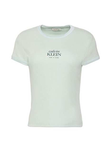 Beyaz Kadn Pamuklu T Shirt Ss 2x2 Baby Rib Logo Baby Tee