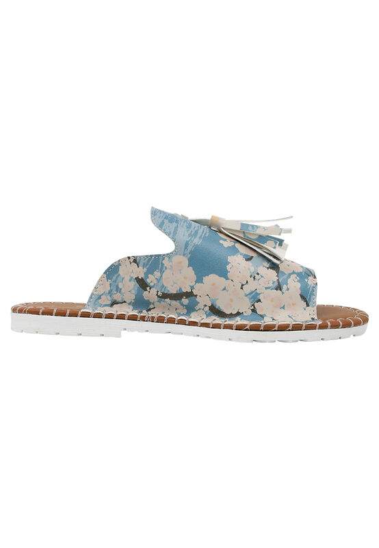 Women Vegan Leather Blue Slippers - Bloom Where You Are Planted Design — Product image 5 of 8