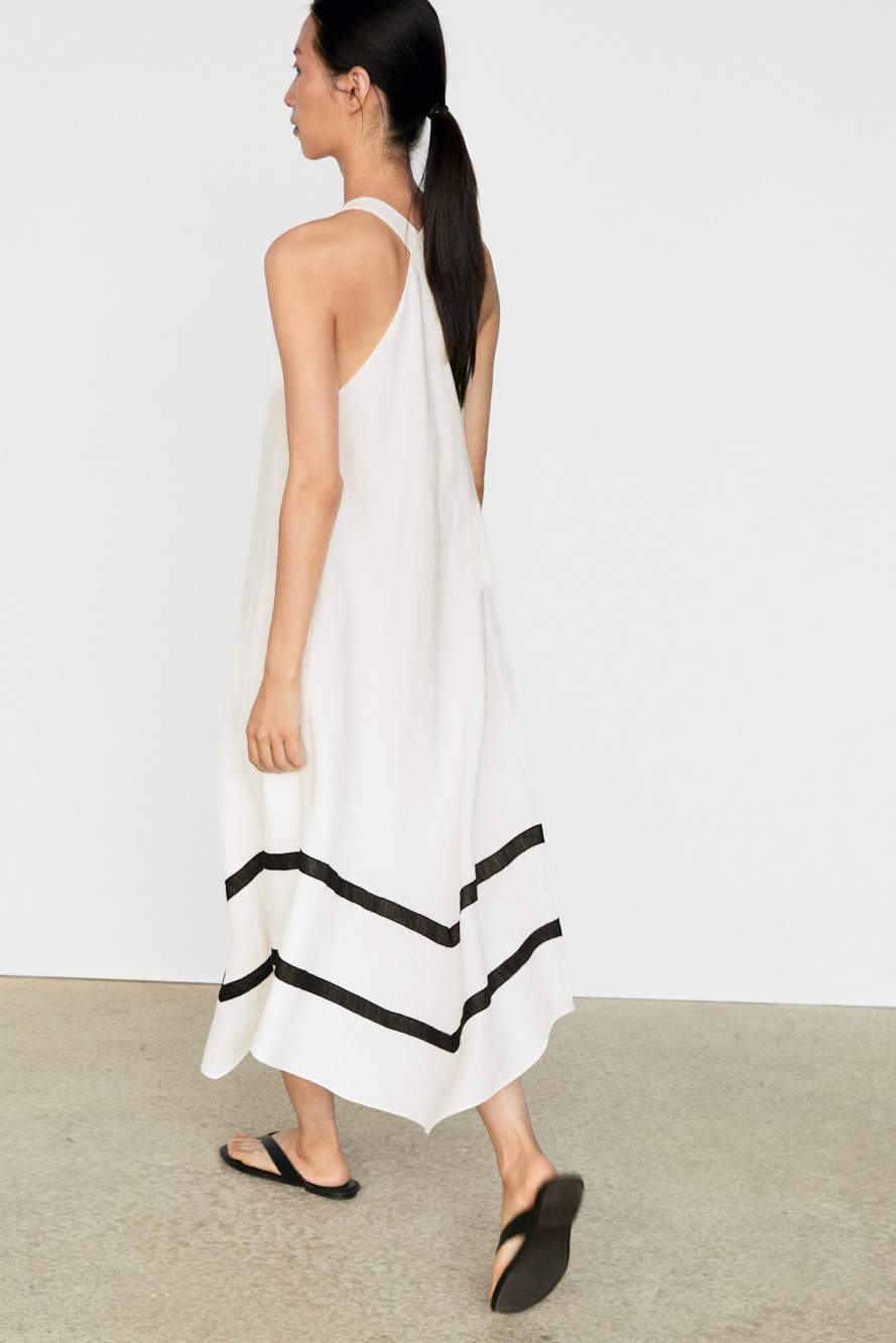 Linen blend midi dress with contrast stripe detail — Product image 6 of 13