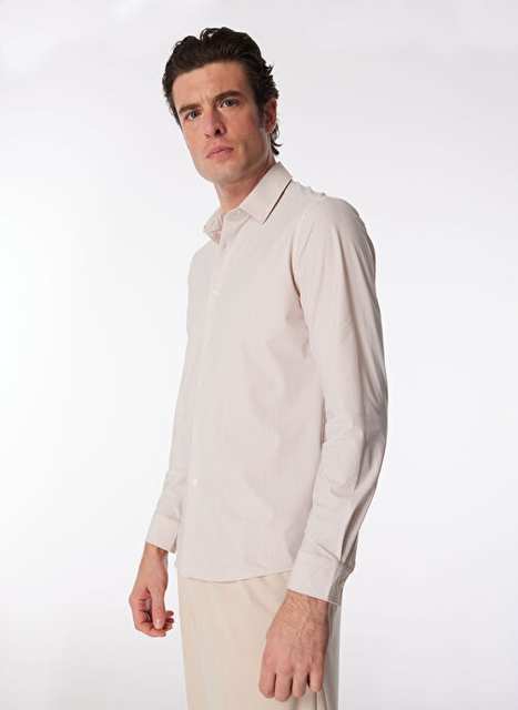 Duno Slim Fit Striped Beige Men's Shirt DEMO TST TROPEA