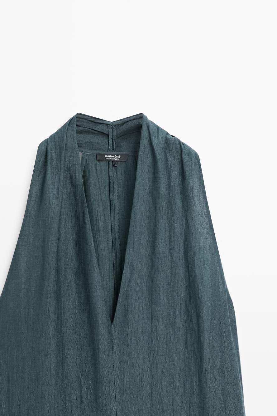 Linen blend midi dress with V-neckline — Product image 6 of 13