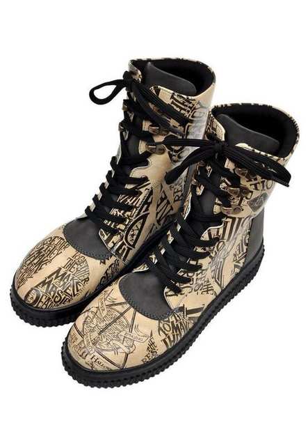 Women Vegan Leather Beige Long Boots - Warner Bros Deathly Hallows Harry Potter Design
