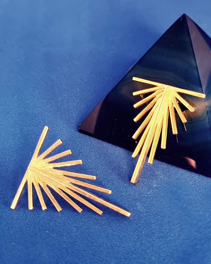 Aristotle Triangle 925 Sterling Silver 14K Gold Plated Women's Earrings — Product image 3 of 4