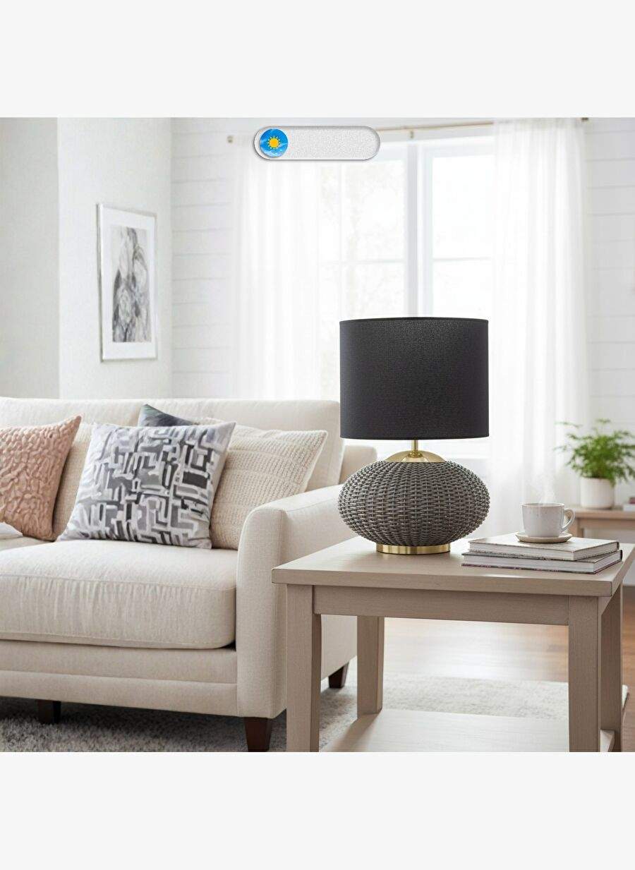 Avior Gri Gövde Siyah Başlık Dekoratif Rattan Abajur — Product image 4 of 8