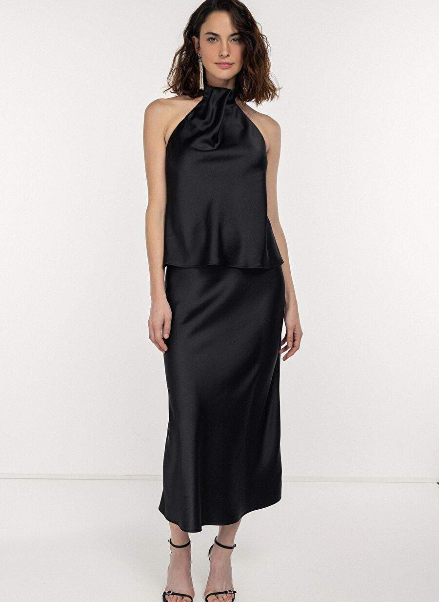 Pleated Halter Neck Black Blouse — Product image 4 of 6