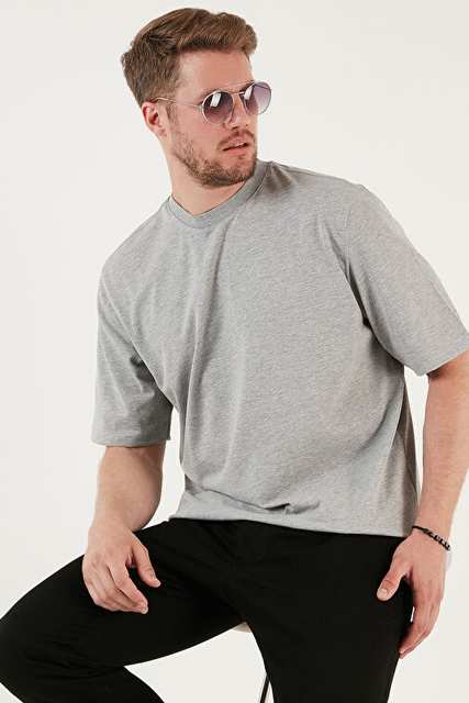 Buratti Pamuklu Oversize Bisiklet Yaka Basic T Shirt Erkek 5902365