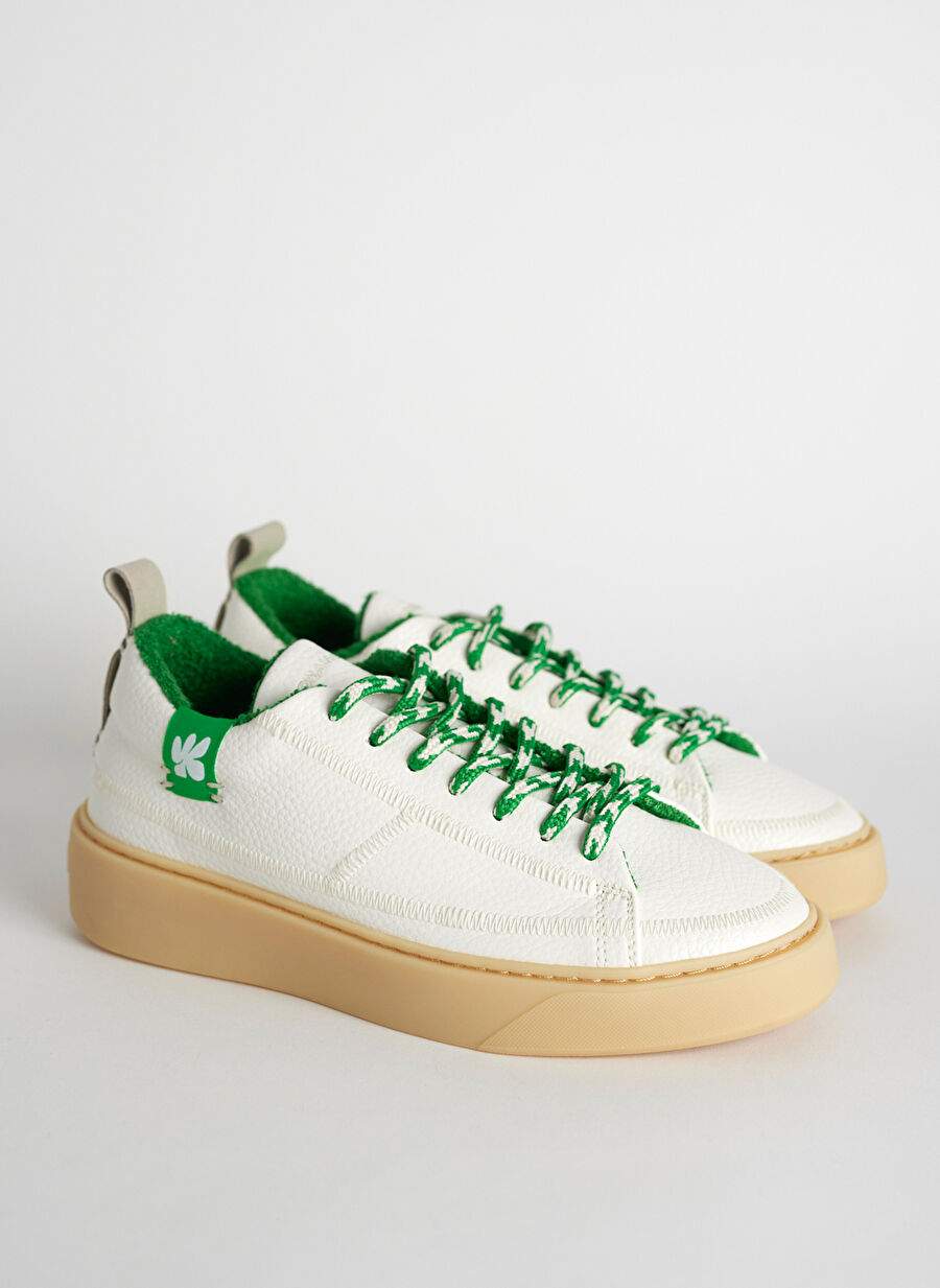 Bonamaso Beyaz-Yeşil Kadın Deri Sneaker AFL — صورة المنتج 3 من 5