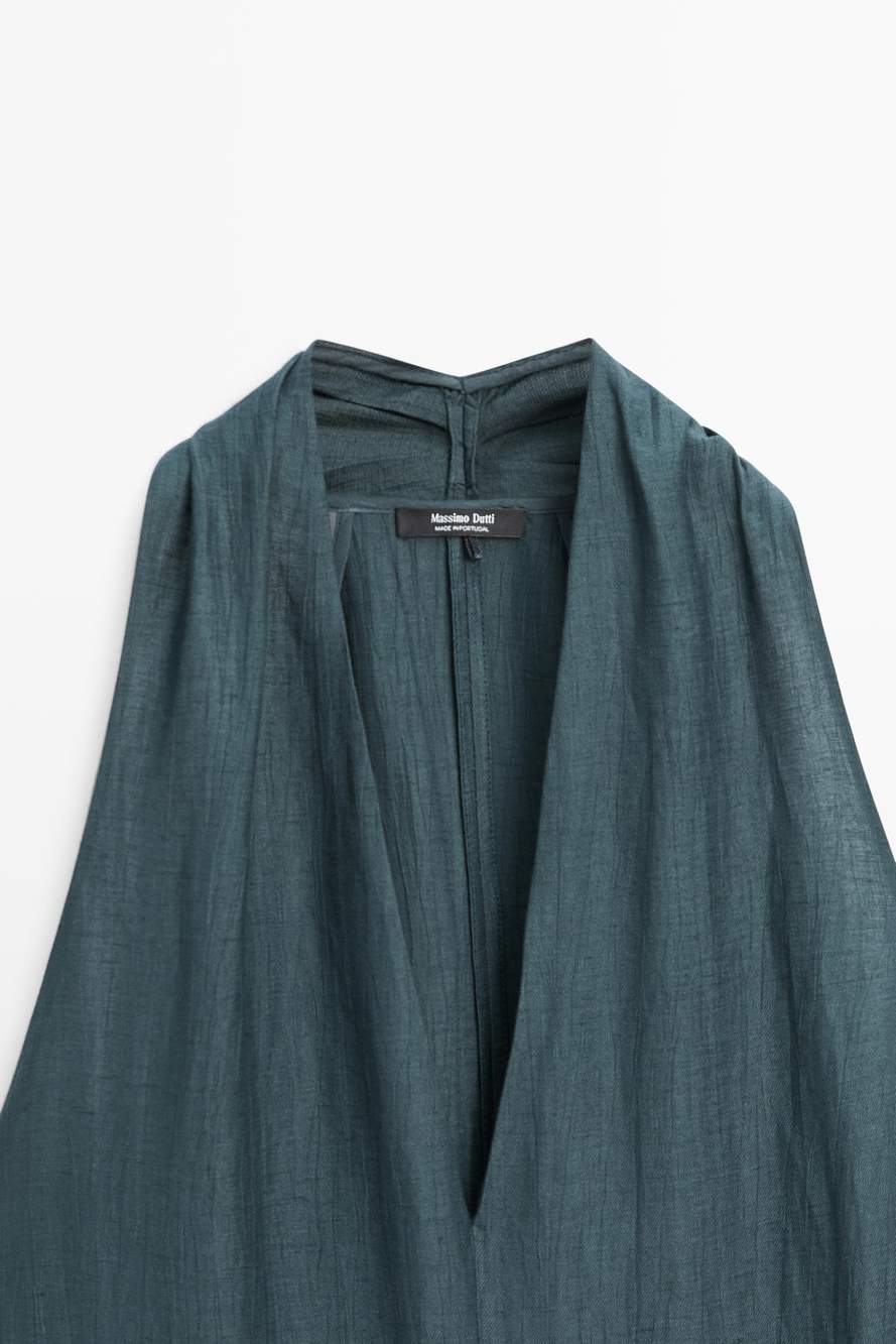 Linen blend midi dress with V-neckline — Product image 8 of 13