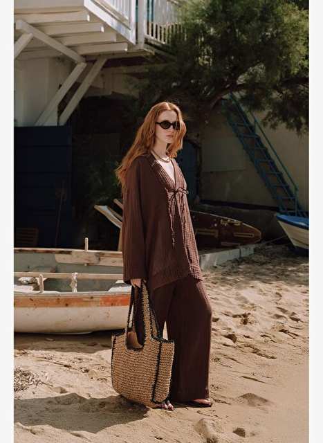 Muslin Wide Sleeve Kimono Hot Coffee