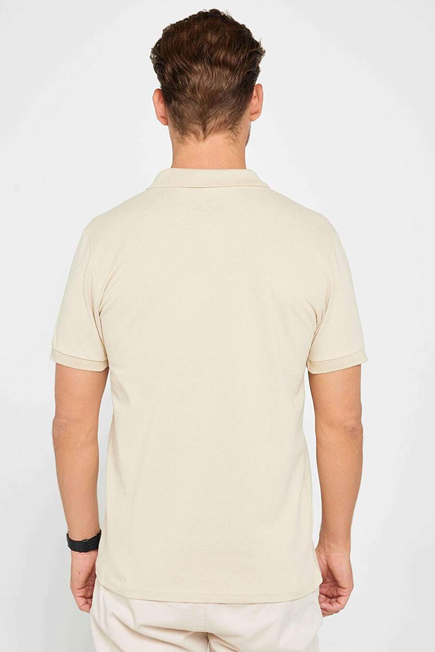 Erkek Slim Fit Dar Kesim %100 Pamuk Düz Pike Taş Renk Polo Yaka Tişört — Product image 5 of 5