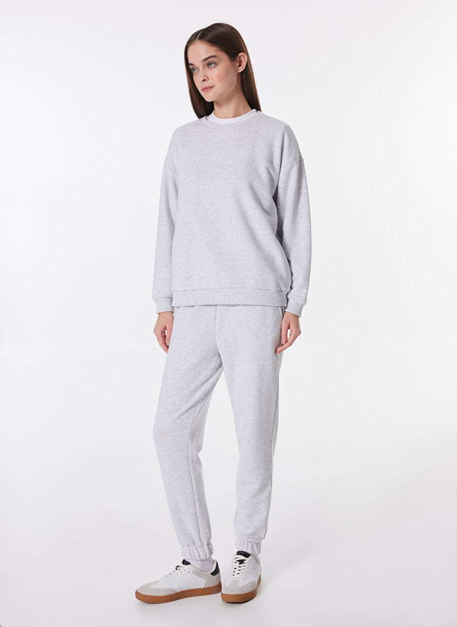 Limon Gri Melanj Kadın Bisiklet Yaka Basic Sweatshirt ML4WL-SWT9011 — صورة المنتج 3 من 5