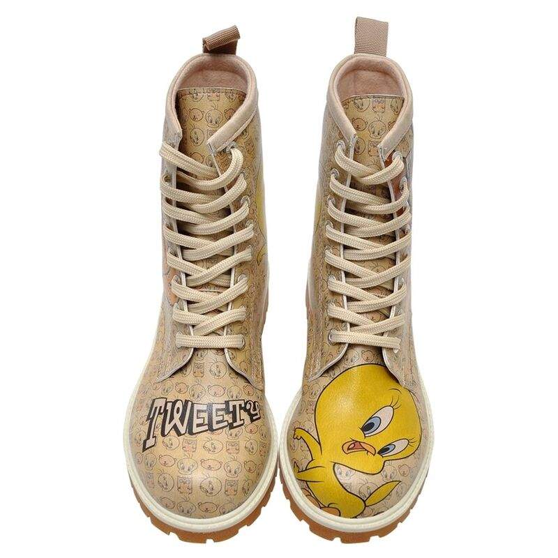 Women Vegan Leather Beige Long Boots - Warner Bros Tweety Moods Design — Product image 4 of 7