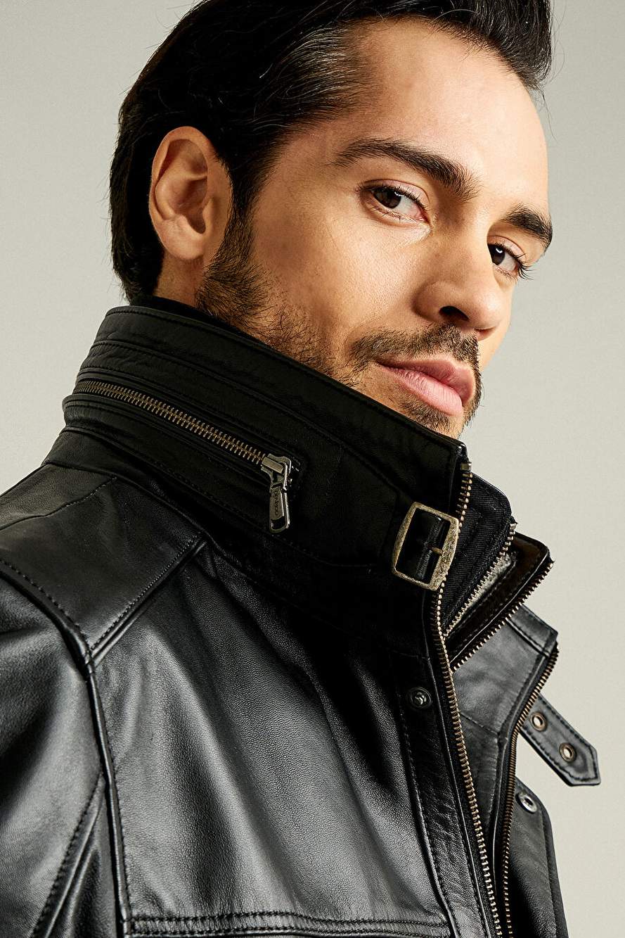 Eduardo Men's Black Cift Collar Kurd Leather Coat 14wge61031m — Product image 7 of 7