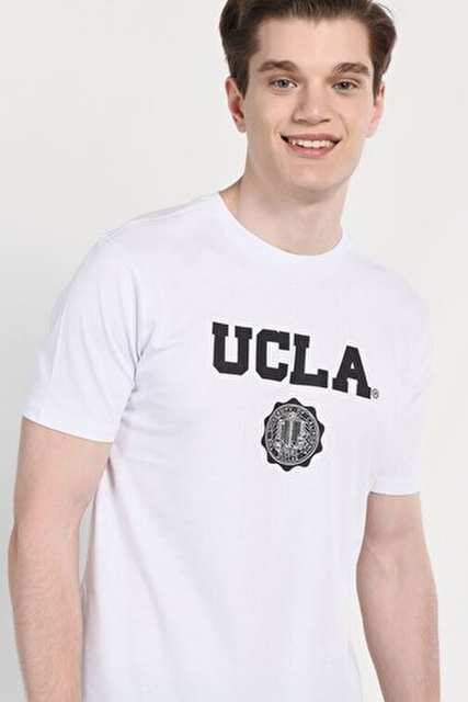 GAYLEY Beyaz Bisiklet Yaka Baskılı Standard Fit Erkek Tshirt