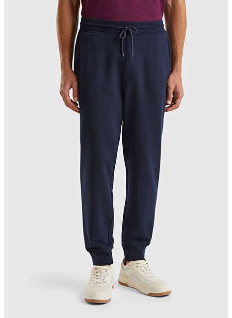 Men's Navy Blue 100% Cotton Side Pockets Back Pocket Detail Sweatpants