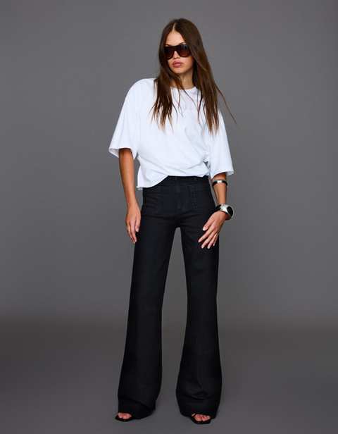 High-waist wide-leg seamless pocket jeans