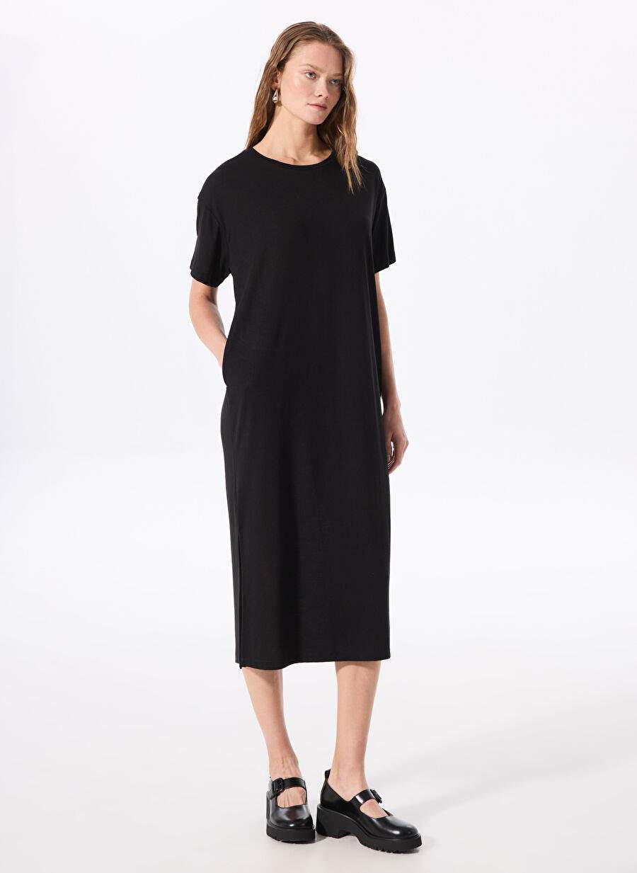 Fabrika Siyah Kadın Bisiklet Yaka Basic Elbise K-CORIN — Product image 3 of 5
