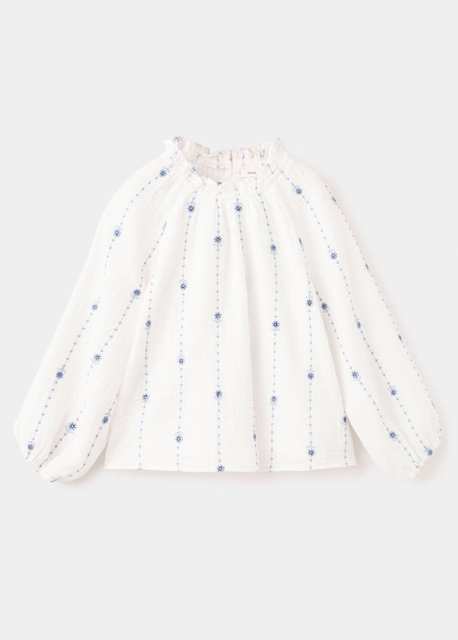 Flower-embroidered cotton blouse