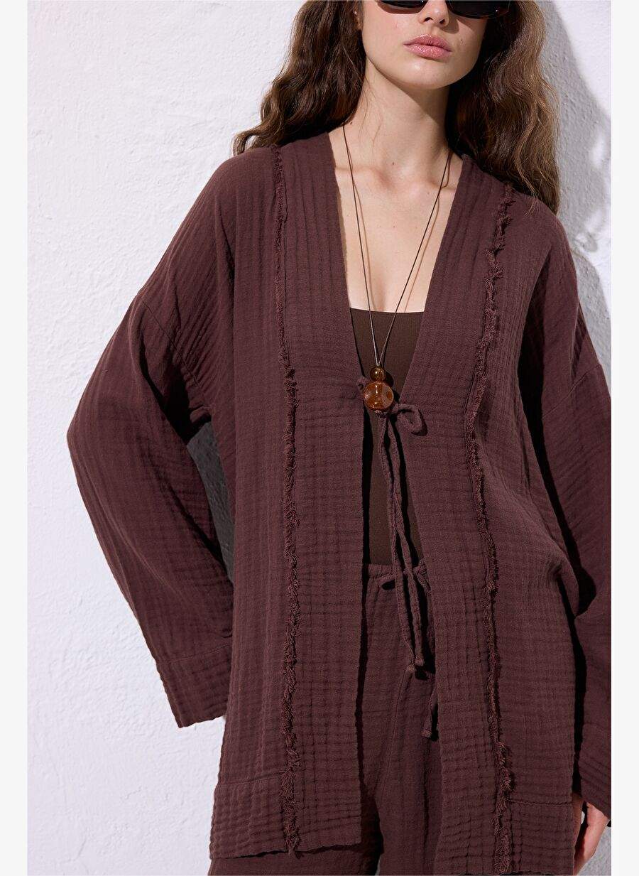 Muslin Wide Sleeve Kimono Hot Coffee — Product image 4 of 5