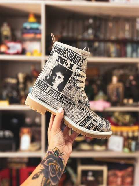 Women Vegan Leather Beige Long Boots - Warner Bros Daily Prophet Harry Potter Design