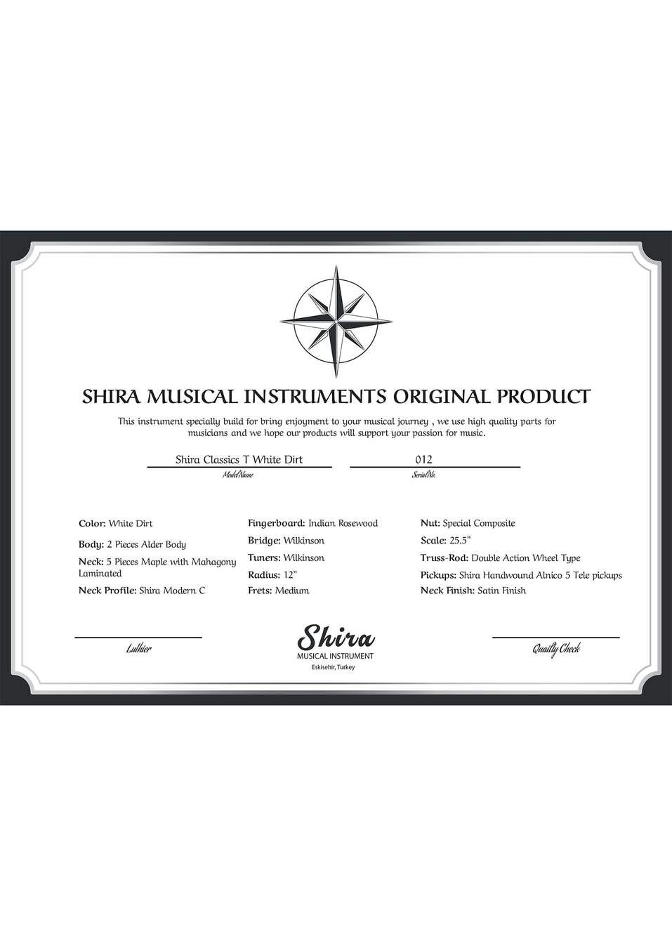 Shira Classic T White Dirt Elektro Gitar — صورة المنتج 6 من 6