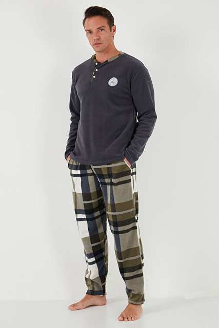Buratti Ekoseli Regular Fit Buttoned Bike Collar Winter Polar Men's Pajamas Team 60961008