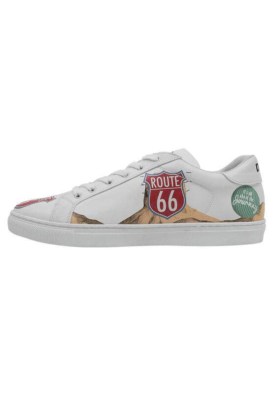 Men Vegan Leather White Sneakers - Route 66 Design — صورة المنتج 5 من 8