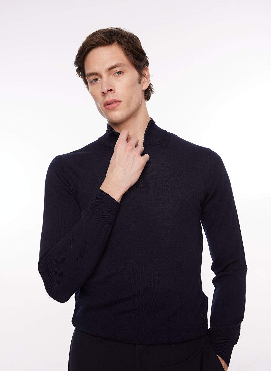 Men's Dark Navy Blue Crew Neck Slim Fit Sweater — Product image 3 of 5