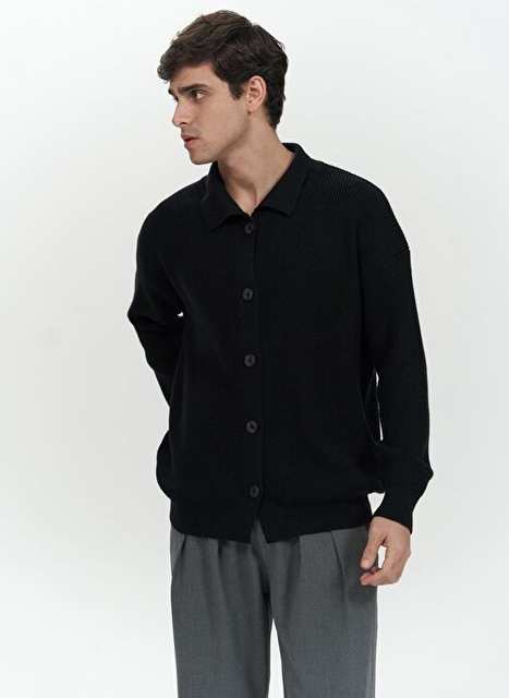 Bastian Dugme Detail Black Men's Sweater Hrka