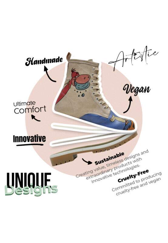 Women Vegan Leather Multicolor Long Boots - Warner Bros Family Rocks Flintstones Design — Product image 4 of 7