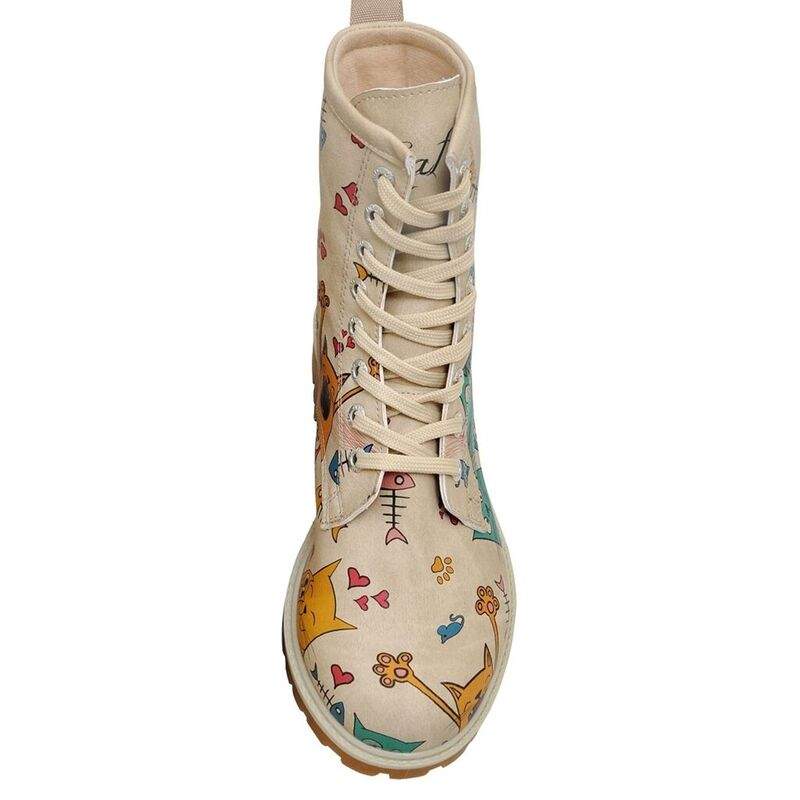 Women Vegan Leather Beige Long Boots - Cat Lovers Design — Product image 6 of 8