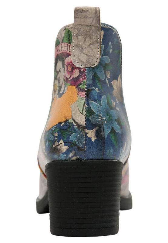 Women Vegan Leather Beige Ankle Boots - A Flower From The Past Frida Kahlo Design — Product image 6 of 6