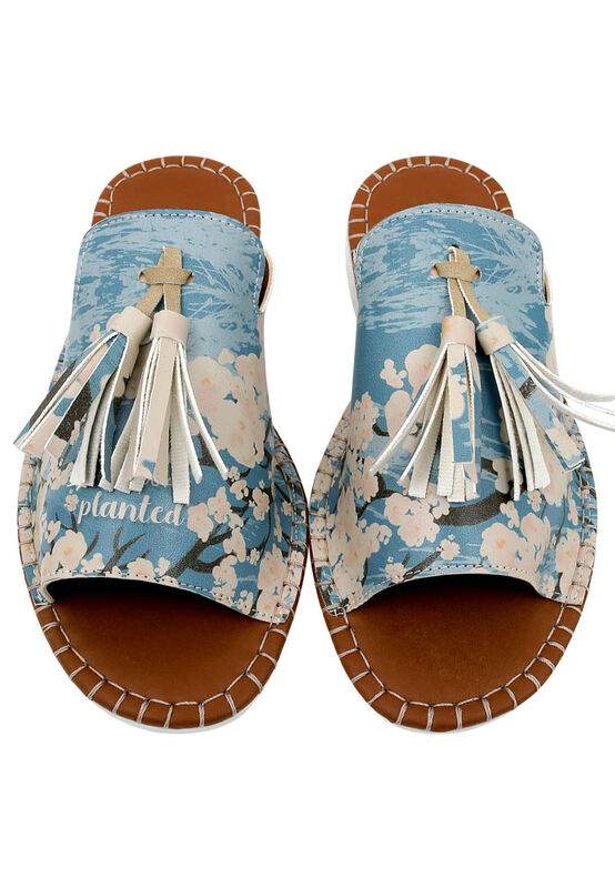 Women Vegan Leather Blue Slippers - Bloom Where You Are Planted Design — Product image 3 of 8