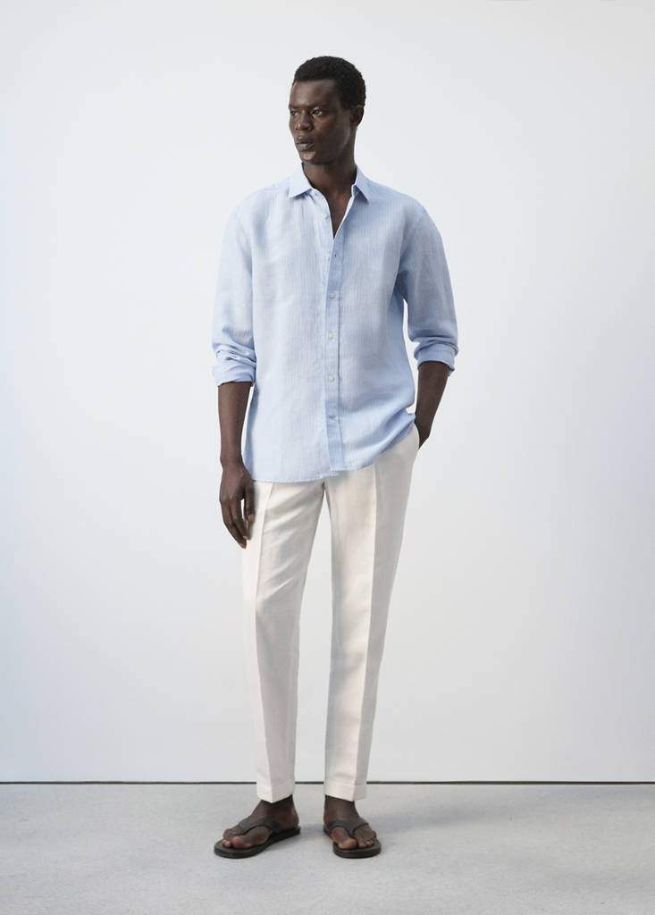 Regular-fit striped cotton-linen shirt — Product image 20 of 26