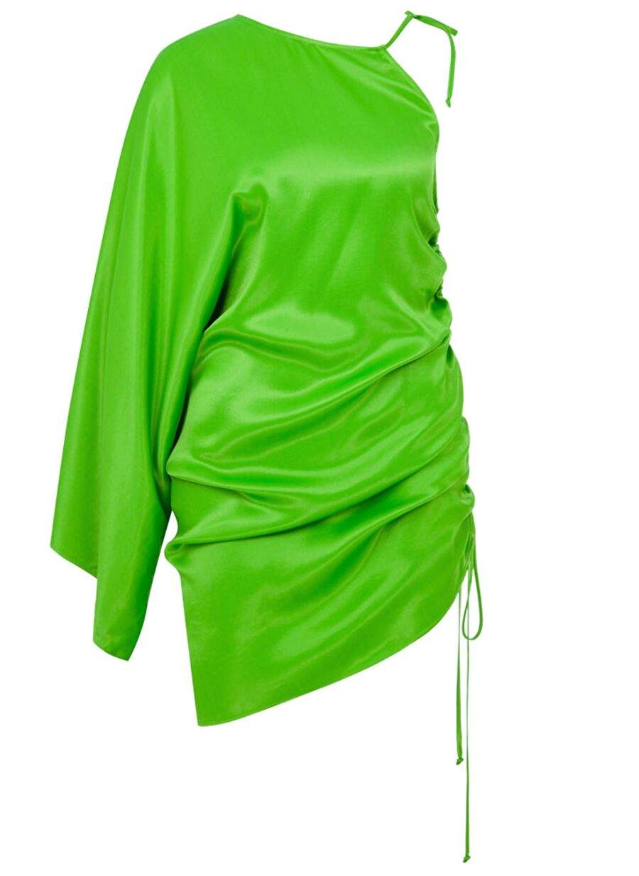 Rocha Asymmetric Satin Mini Dress Green — Product image 6 of 7
