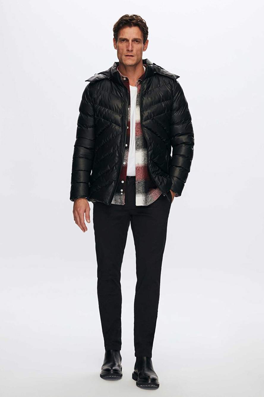 Ds Groom Slim Fit Black Water Pusher Ruzgar Gecirmez Fiber Filled Leather Goluumlu Ckarliz Kapusonl — Product image 7 of 7