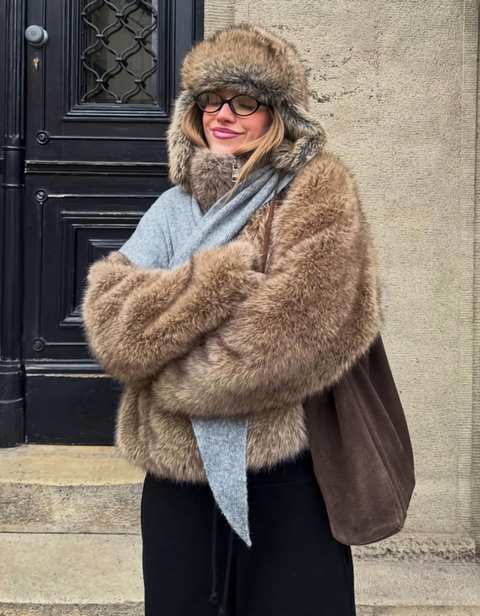 Faux fur funnel neck jacket