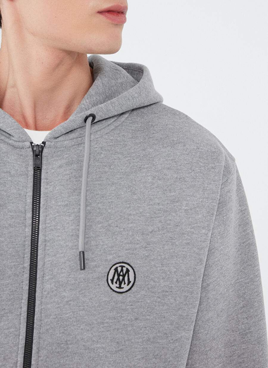 Mavi Kapüşonlu Standart Düz Gri Melanj Erkek Şardonlu Sweatshirt M066979-34686 — صورة المنتج 5 من 6
